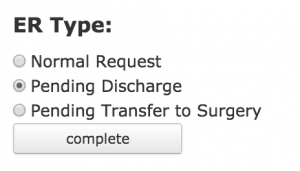 Admit Control - ED Request Options - Pending Discharge or Transfer to Surgery